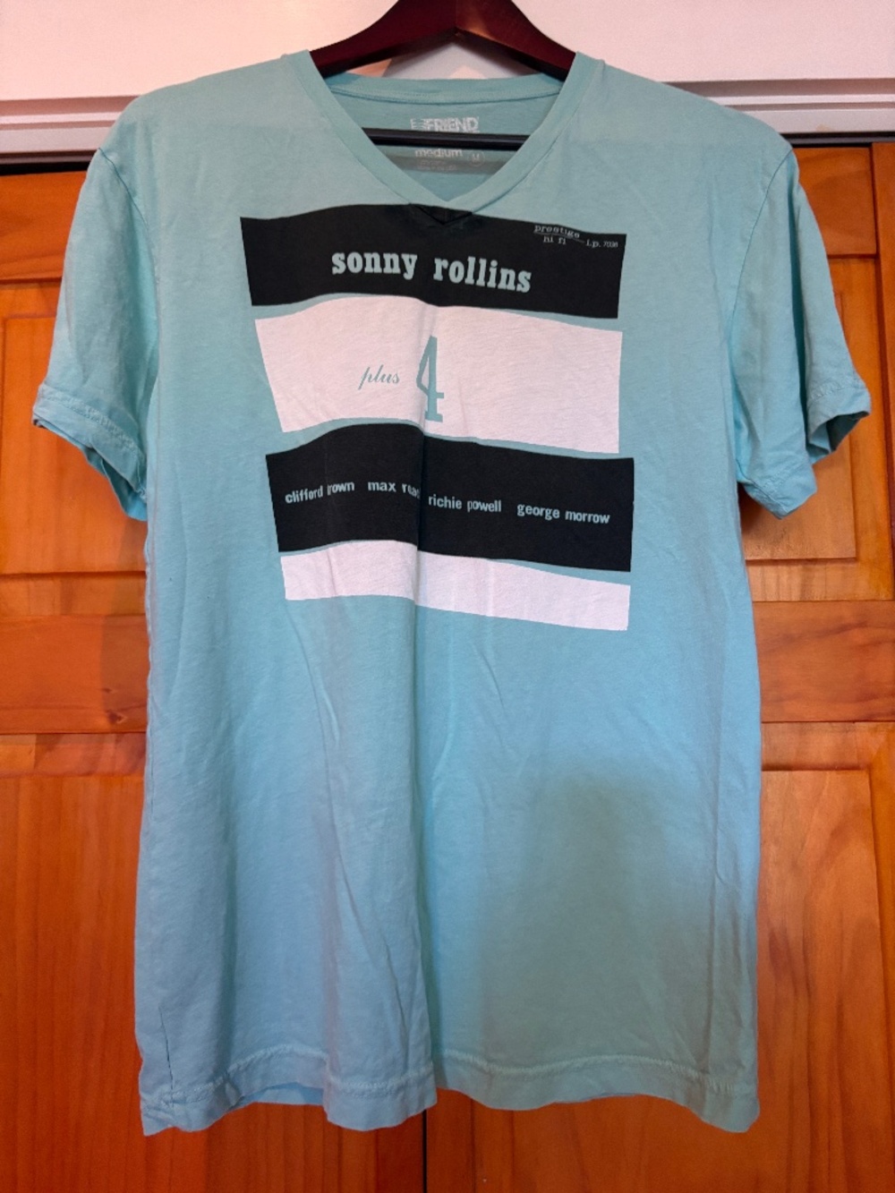 Friend or Foe Sonny Rollins Plus 4 100% Cotton Medium V-Neck T-Shirt Blue USA